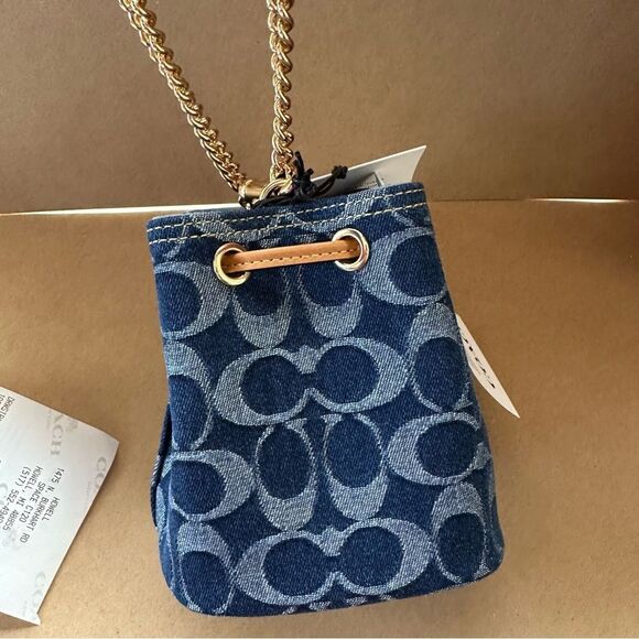 NWT❤️ Coach Drawstring Chain Wristlet Bag Signature Denim Wallet Purse CZ031 - Picture 4 of 13